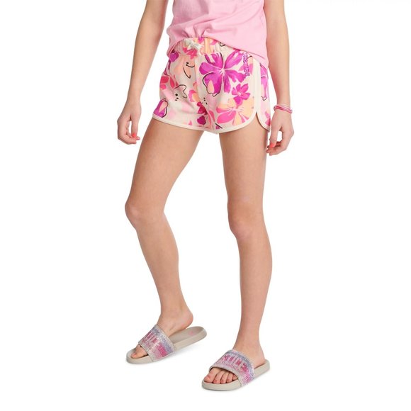 Girls Justice Fleece Printed Dolphin Shorts Size Lar 12/14 Tropical Flowers NWT - Picture 3 of 4